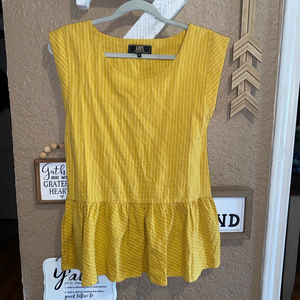 Women’s L&B Yellow White Striped Top Size Small EUC